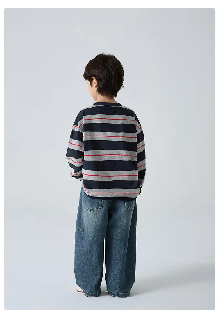 Kids Striped Cotton T-Shirt Long Sleeve Korean Style — feature 10