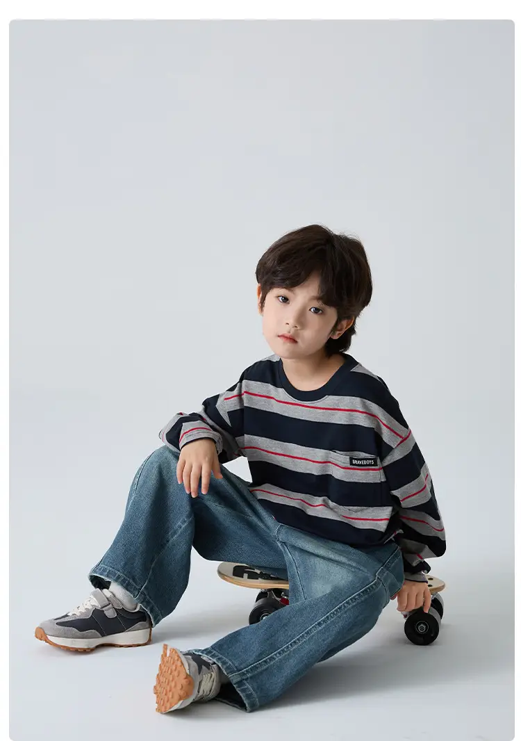 Kids Striped Cotton T-Shirt Long Sleeve Korean Style — feature 11