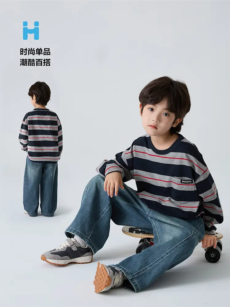 Kids Striped Cotton T-Shirt Long Sleeve Korean Style — feature 7