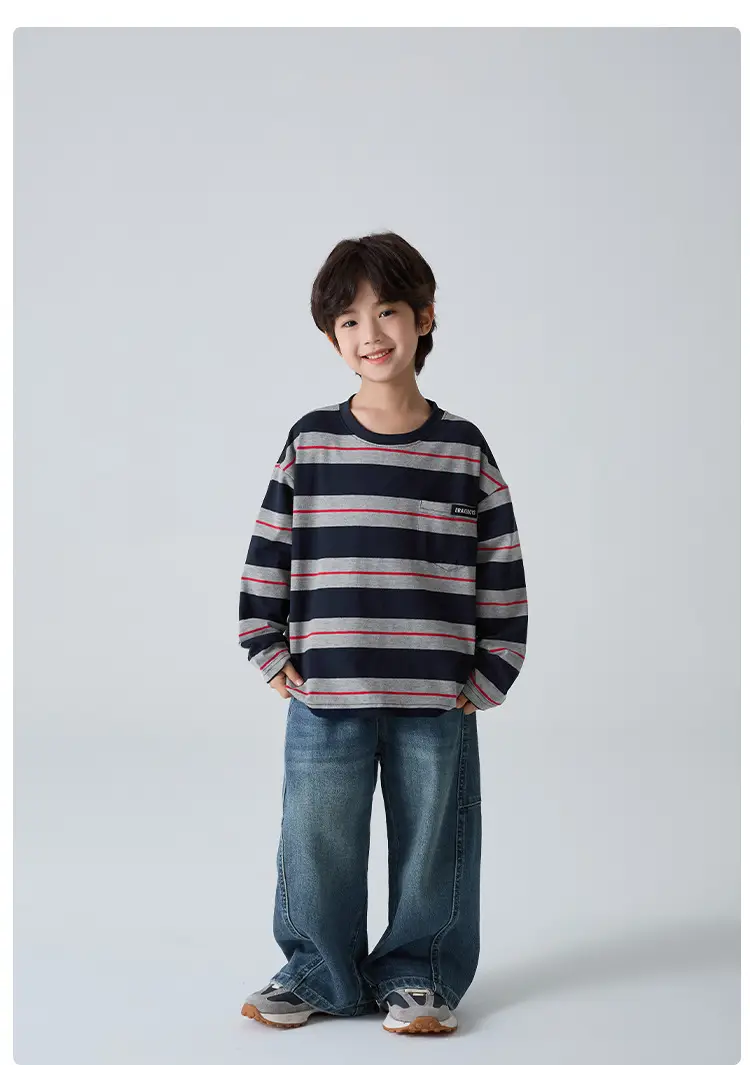 Kids Striped Cotton T-Shirt Long Sleeve Korean Style — feature 9