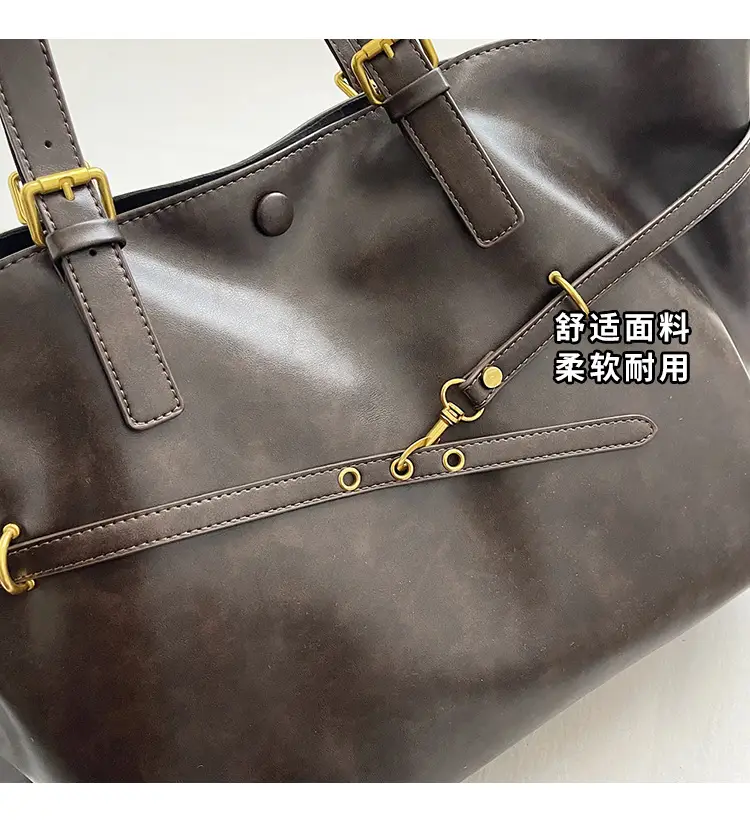 Women Korean Style Large Tote Bag Brown Leather — feature 5