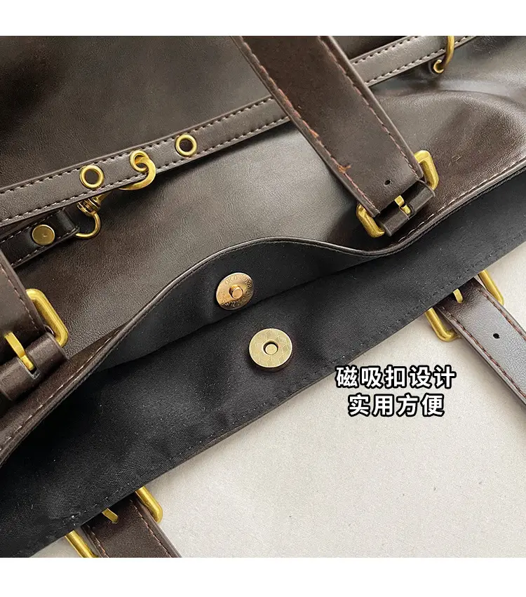 Women Korean Style Large Tote Bag Brown Leather — feature 6