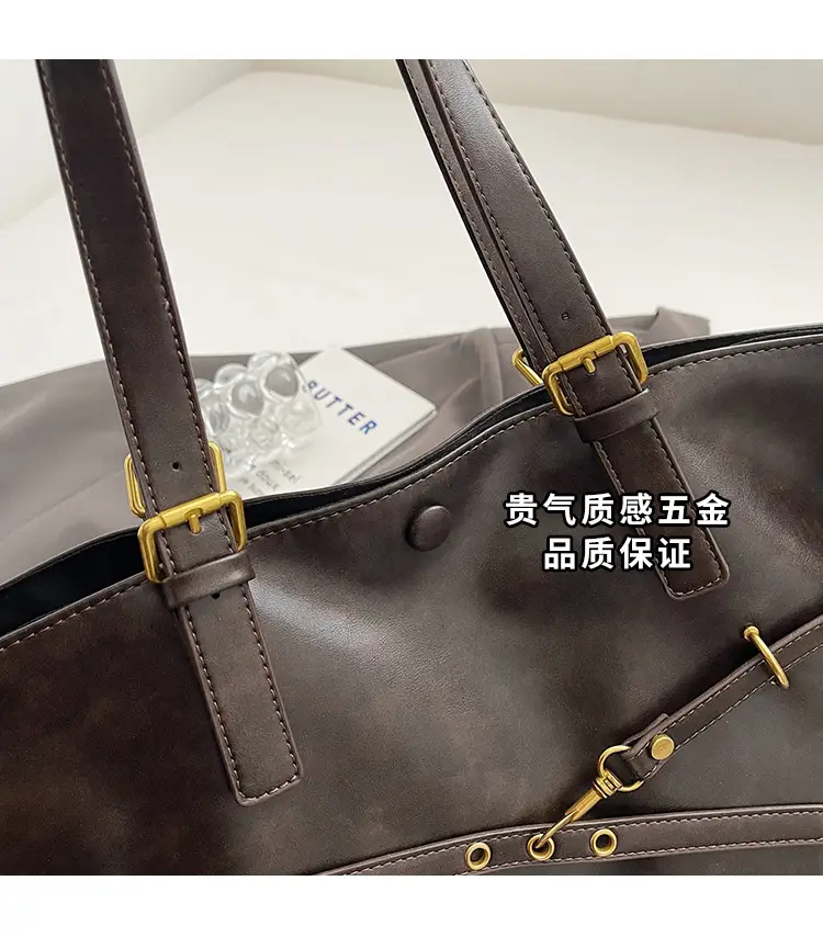 Women Korean Style Large Tote Bag Brown Leather — feature 8