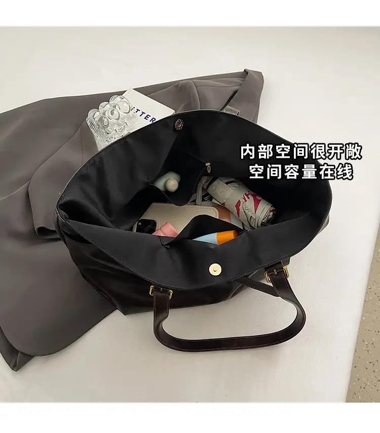 Women Korean Style Large Tote Bag Brown Leather — feature 9
