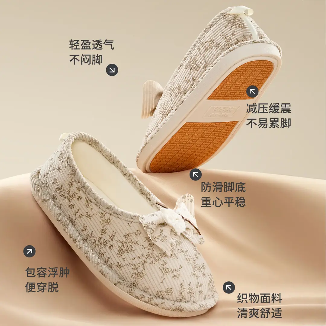 Maternity Postpartum Shoes Thin Autumn and Winter Comfortable Cotton Slippers Women's Postpartum Slippers with Heel Non-Slip Outer Wear Soft-Soled Cotton Shoes
