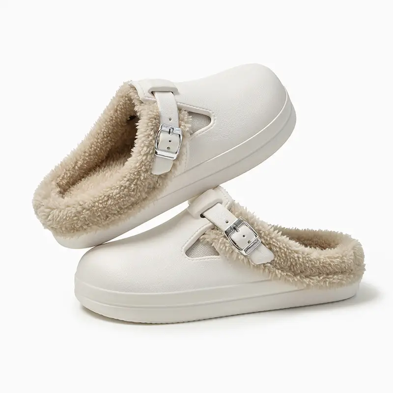 Women Closed-Toe Warm White Slipper - Image 2