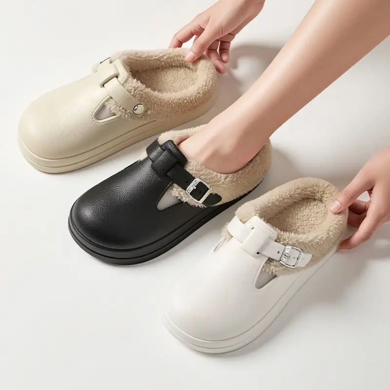 Black Warm Closed-Toe Slippers for Women - Image 4