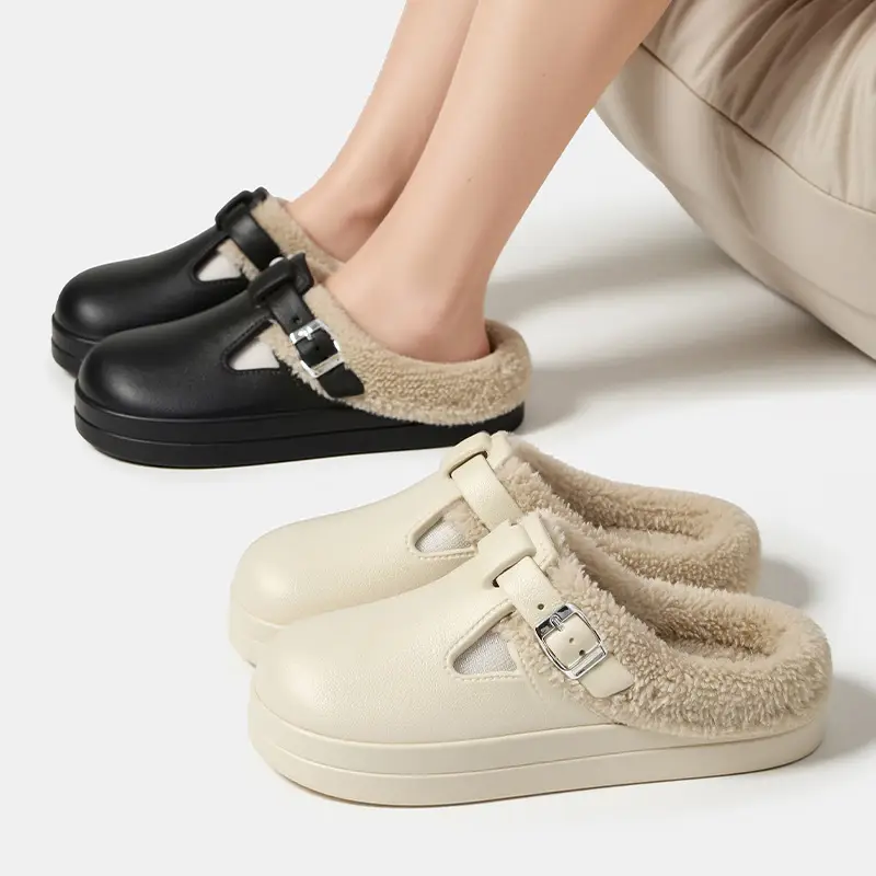 Black Warm Closed-Toe Slippers for Women - Image 5