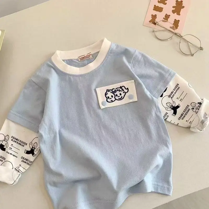 Boys Fake Two-Piece Long Sleeve T-Shirt Japanese Style Autum 2025 New Kidsren's Baby Car Cartoon Style Top - Image 4