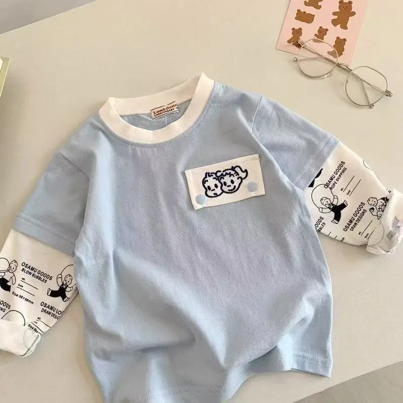 Boys Fake Two-Piece Long Sleeve T-Shirt Japanese Style Autum 2025 New Kidsren's Baby Car Cartoon Style Top — feature 1