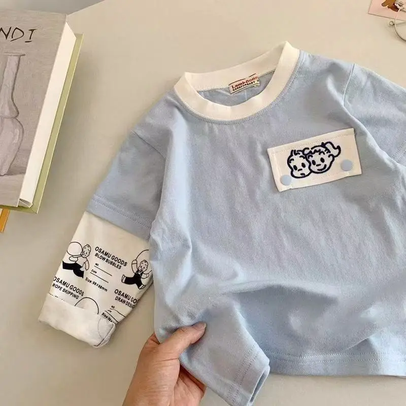 Boys Fake Two-Piece Long Sleeve T-Shirt Japanese Style Autum 2025 New Kidsren's Baby Car Cartoon Style Top — feature 2