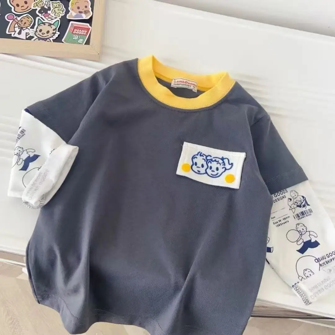 Boys Fake Two-Piece Long Sleeve T-Shirt Japanese Style Autum 2025 New Kidsren's Baby Car Cartoon Style Top — feature 3