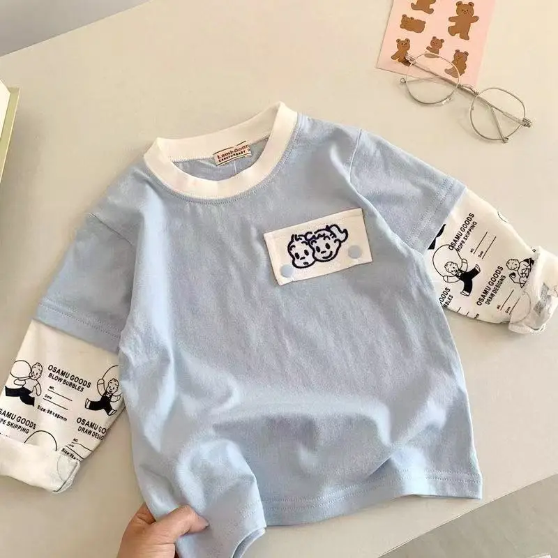 Boys Fake Two-Piece Long Sleeve T-Shirt Japanese Style Autum 2025 New Kidsren's Baby Car Cartoon Style Top — feature 6