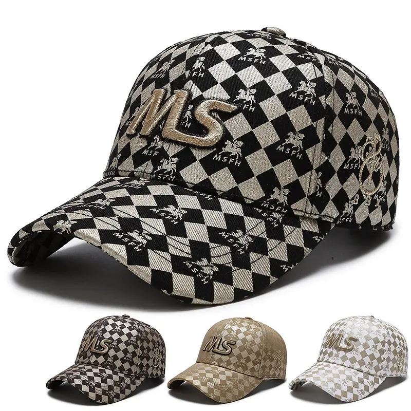 Trending Unisex Baseball Cap with Ms Embroidery & Checkered Print - Image 5