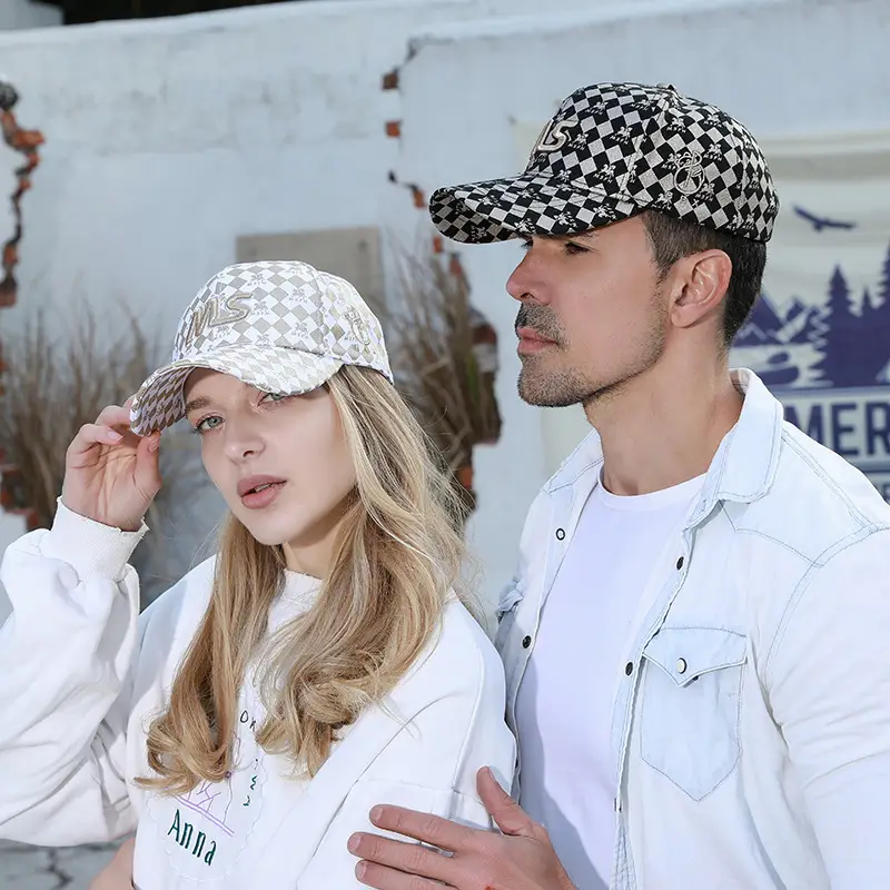 Trending Unisex Baseball Cap with Ms Embroidery & Checkered Print - Image 6