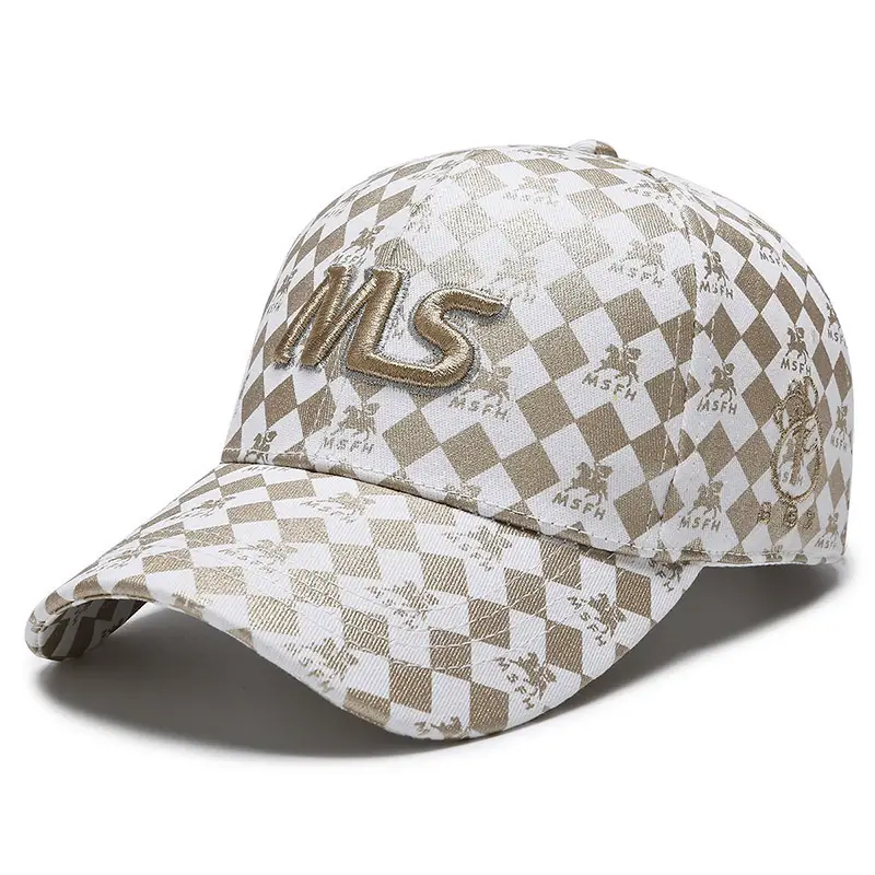 Trending Unisex Baseball Cap with Ms Embroidery & Checkered Print - Image 9