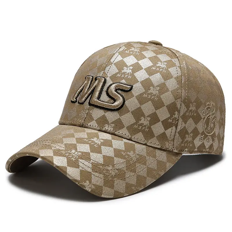 Trending Unisex Baseball Cap with Ms Embroidery & Checkered Print - Image 3