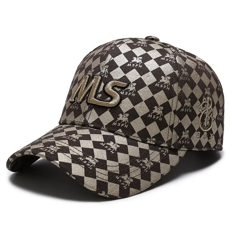 Trending Unisex Baseball Cap with Ms Embroidery & Checkered Print - Image 4
