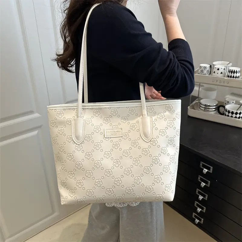 Brown Embossed Flower Tote Bag for Women - Image 7