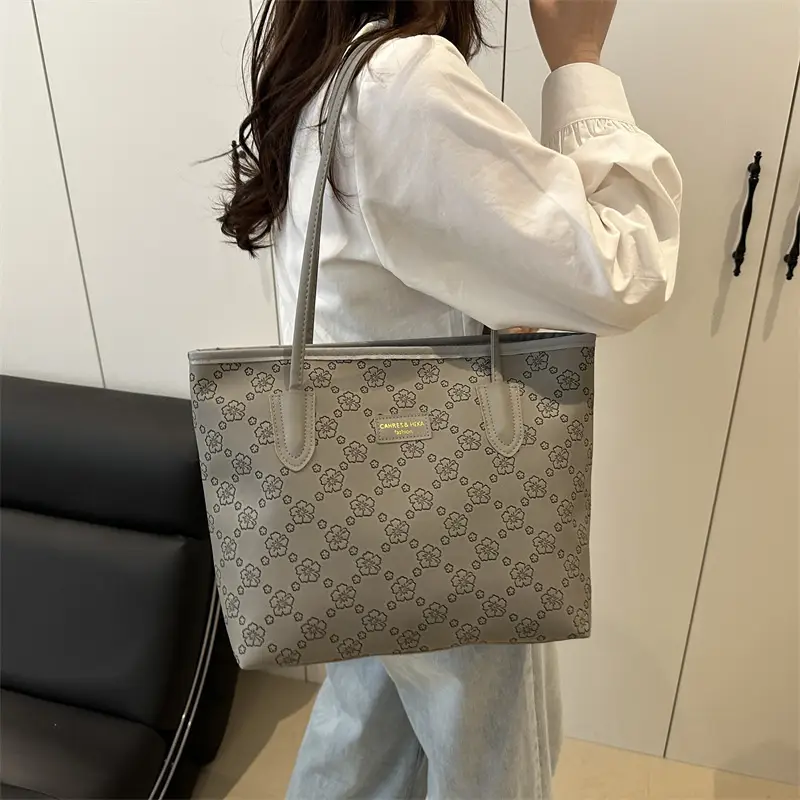 Brown Embossed Flower Tote Bag for Women - Image 8