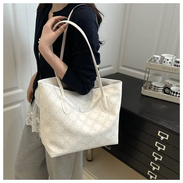 Brown Embossed Flower Tote Bag for Women — feature 13