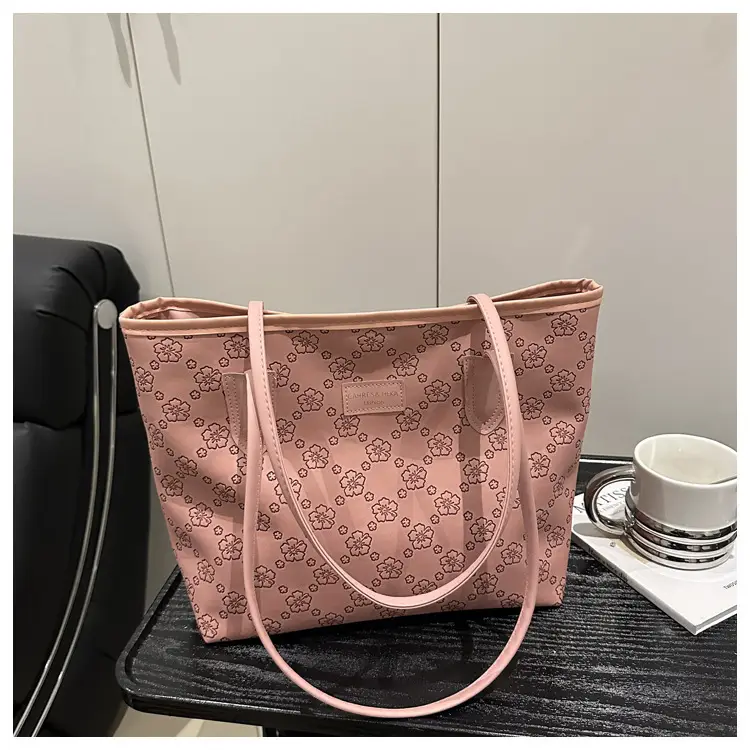 Brown Embossed Flower Tote Bag for Women - Image 4