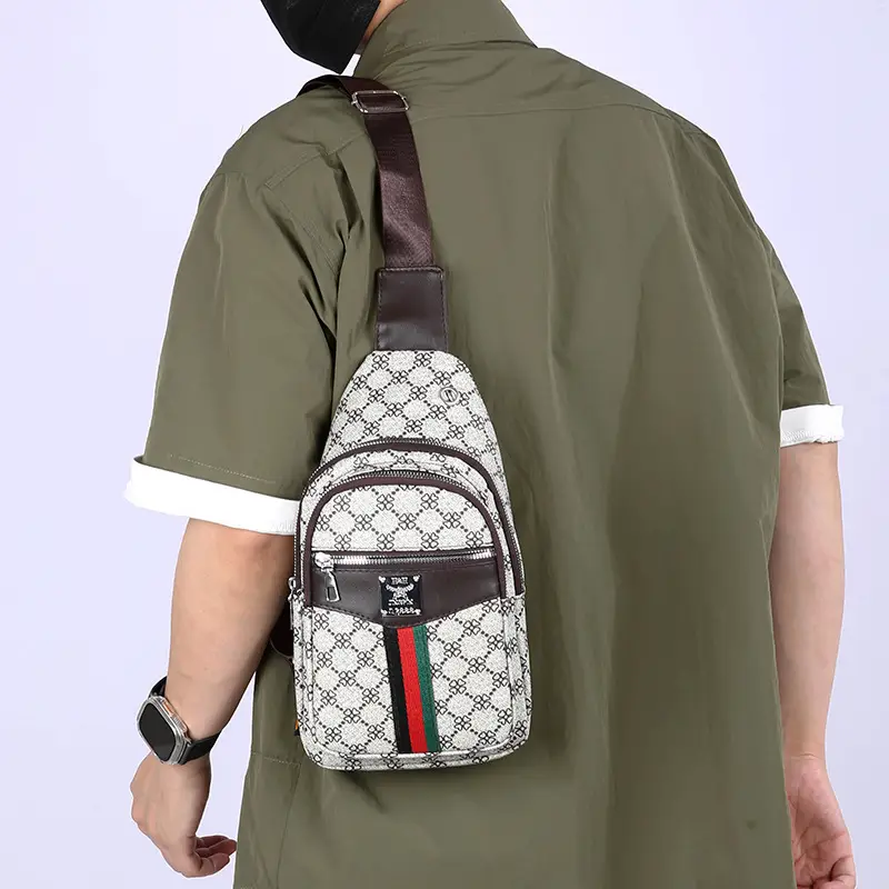 Unisex Pu Texture Shoulder Bag with Red Green Stripe - Image 6