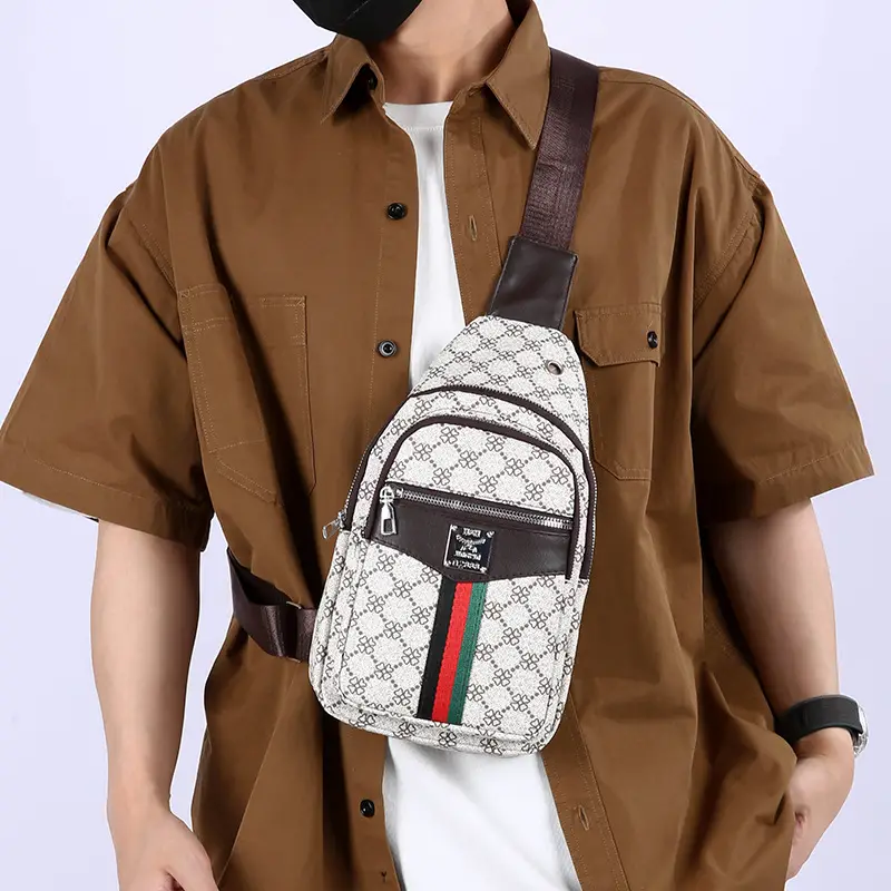 Unisex Pu Texture Shoulder Bag with Red Green Stripe - Image 7