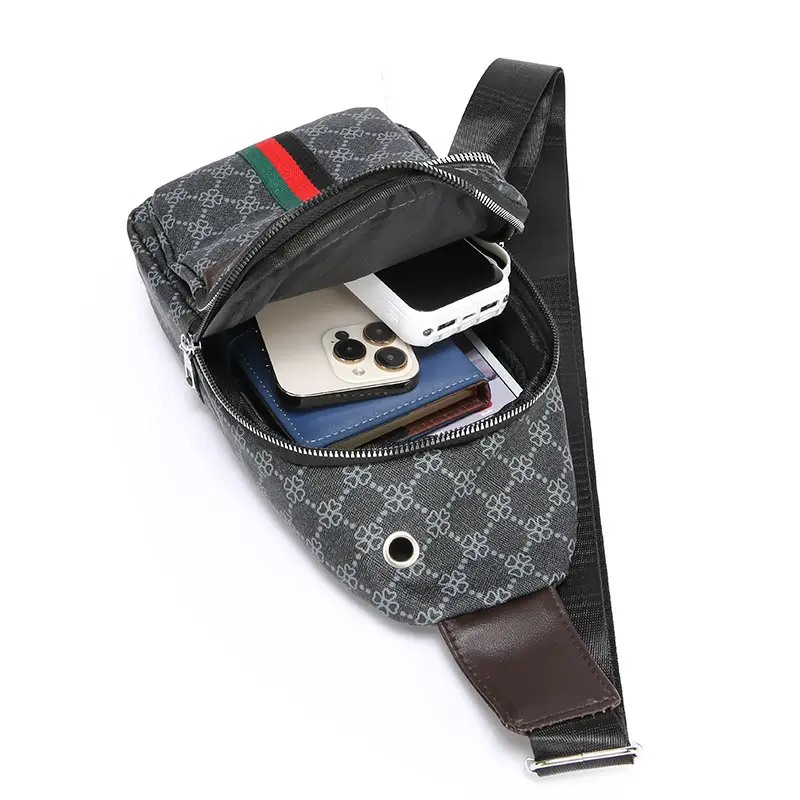 Unisex Pu Texture Shoulder Bag with Red Green Stripe - Image 8
