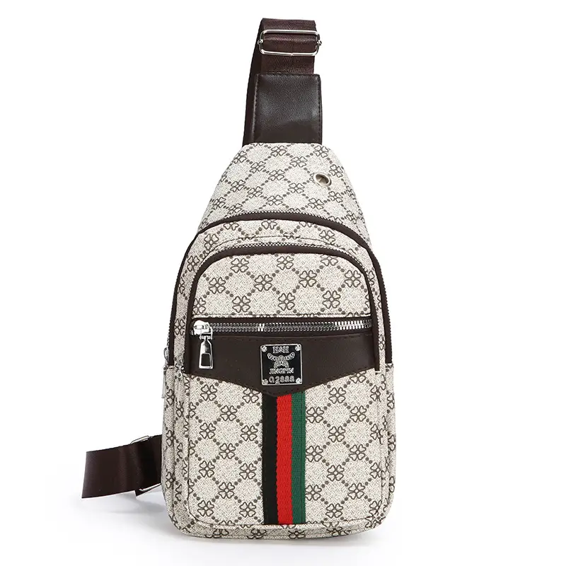 Unisex Pu Texture Shoulder Bag with Red Green Stripe - Image 9