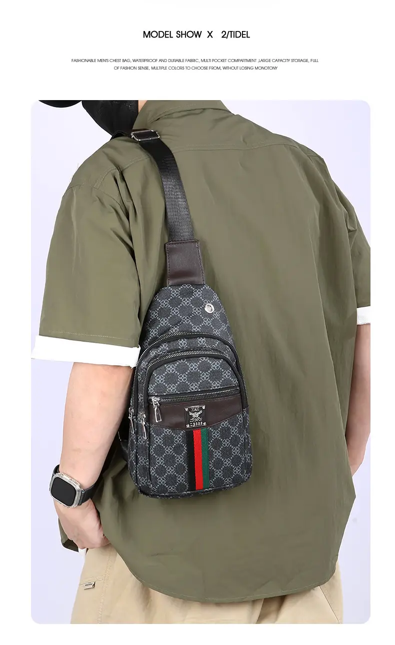 Unisex Pu Texture Shoulder Bag with Red Green Stripe — feature 2