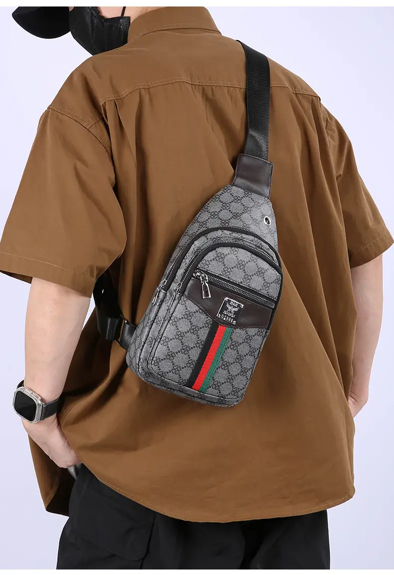 Unisex Pu Texture Shoulder Bag with Red Green Stripe — feature 25
