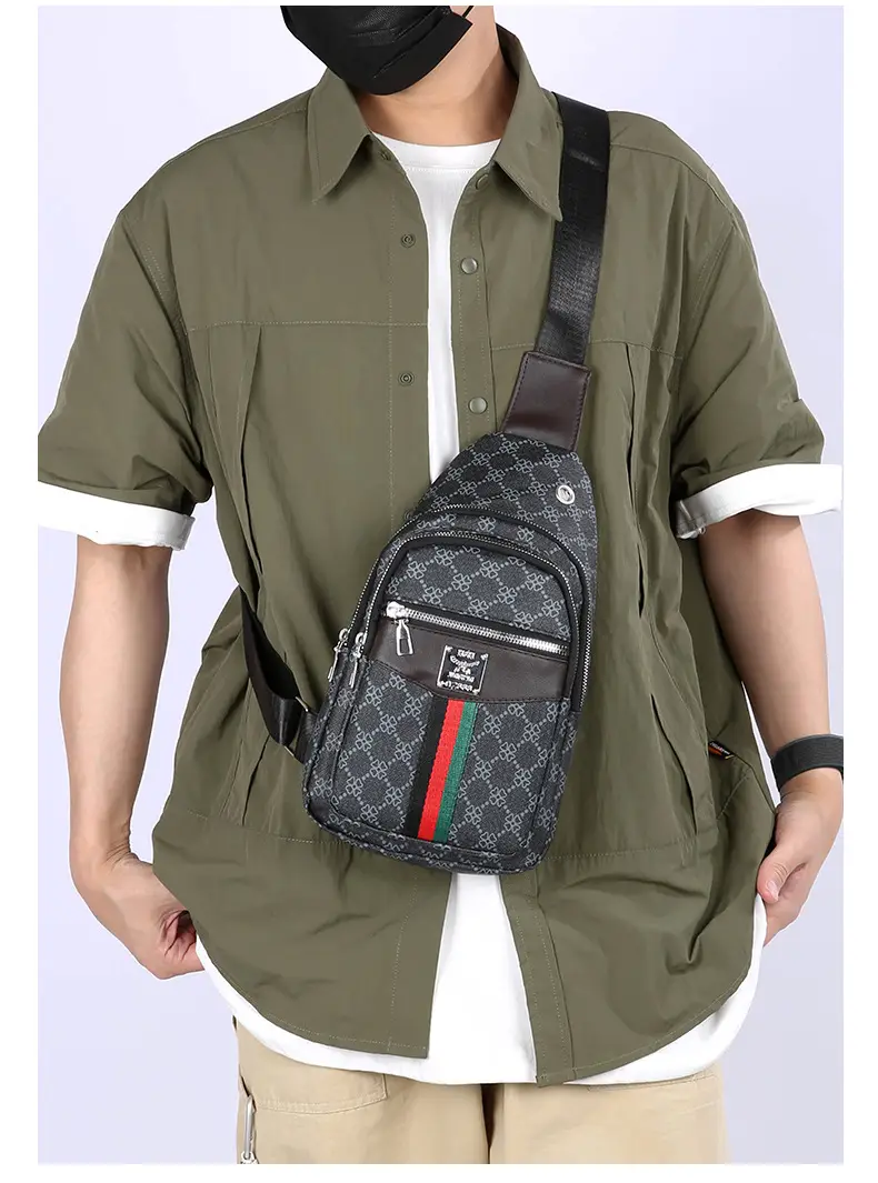 Unisex Pu Texture Shoulder Bag with Red Green Stripe — feature 28