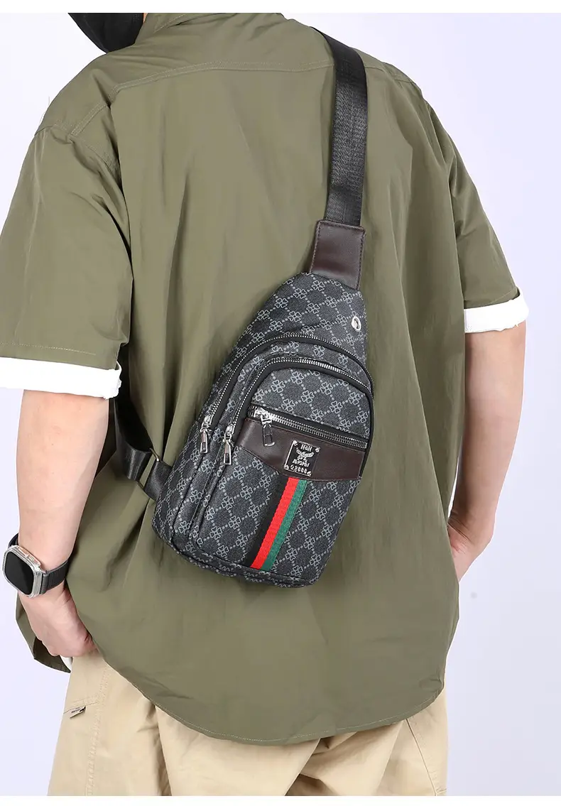 Unisex Pu Texture Shoulder Bag with Red Green Stripe — feature 29