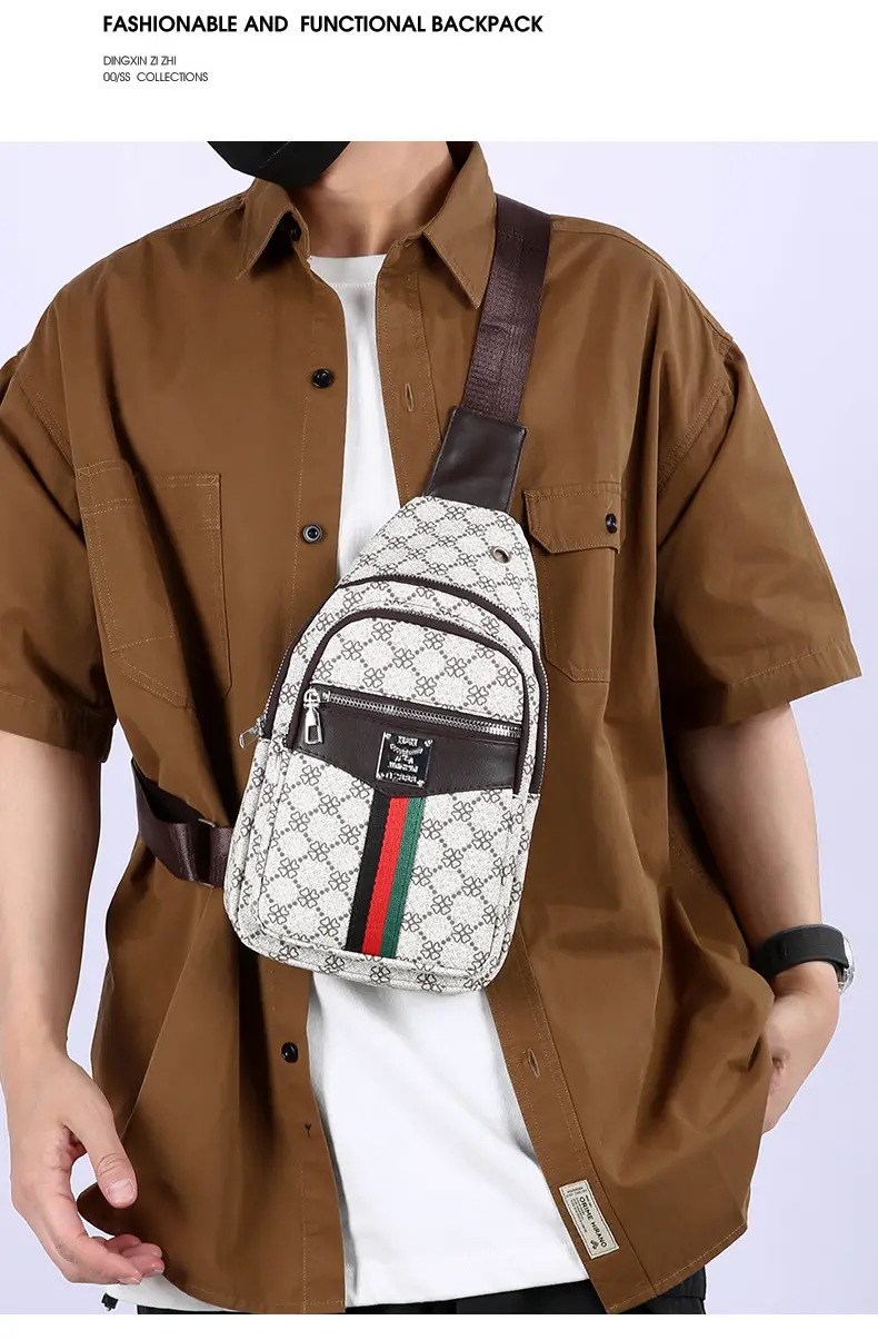 Unisex Pu Texture Shoulder Bag with Red Green Stripe — feature 3