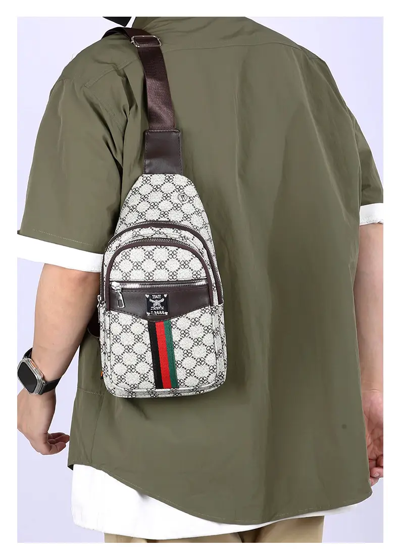 Unisex Pu Texture Shoulder Bag with Red Green Stripe — feature 30