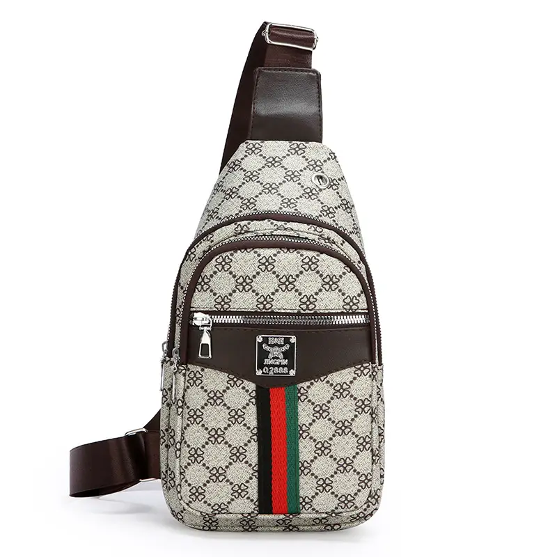 Unisex Pu Texture Shoulder Bag with Red Green Stripe - Image 3