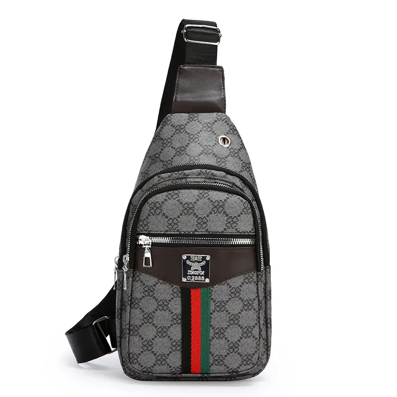Unisex Pu Texture Shoulder Bag with Red Green Stripe - Image 4