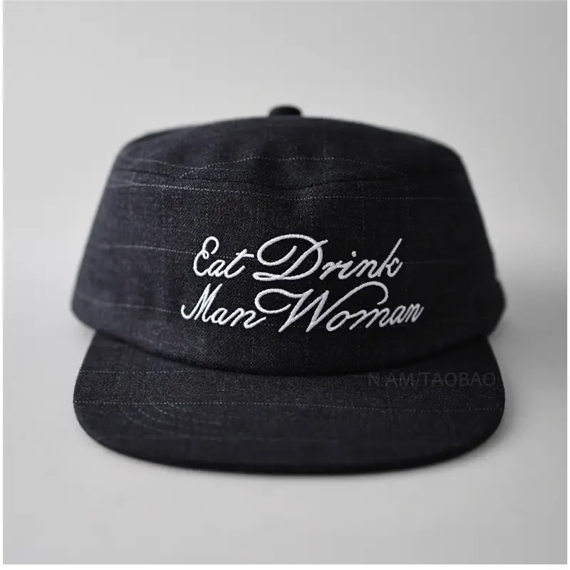 Black Plaid Letter Embroidered Flat Cap Hat