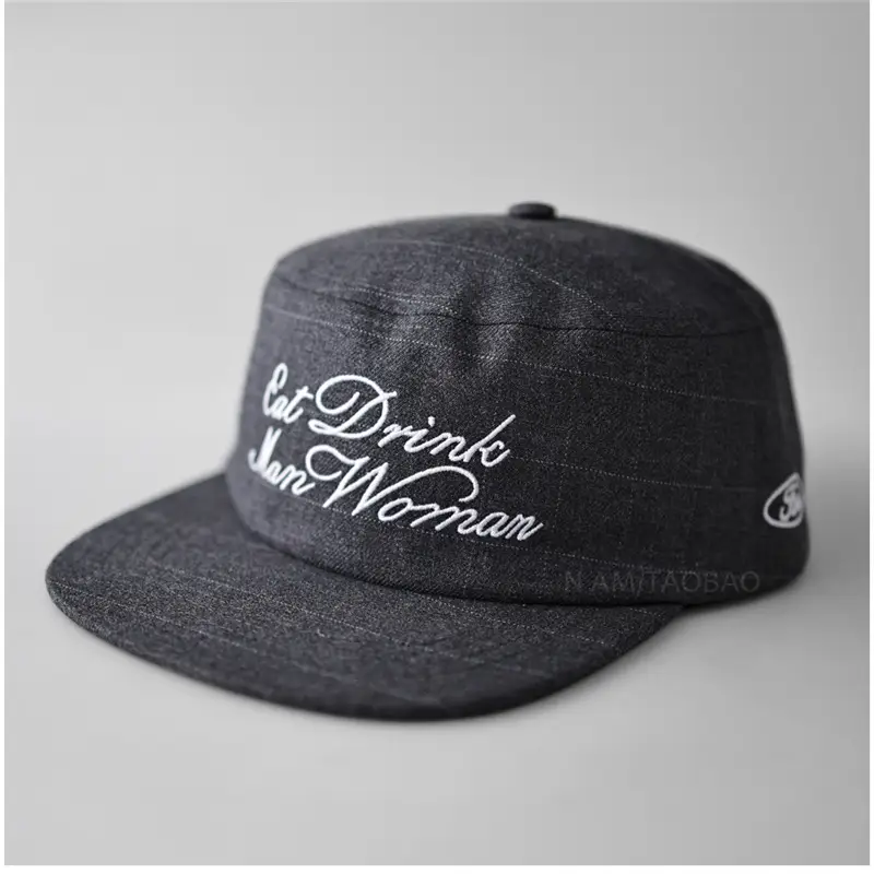 Black Plaid Letter Embroidered Flat Cap Hat