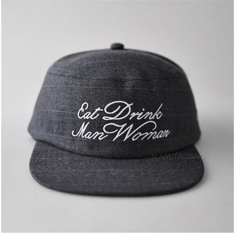 Black Plaid Letter Embroidered Flat Cap Hat