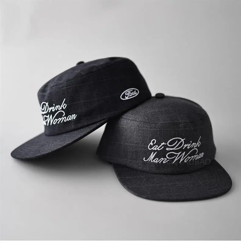 Black Plaid Letter Embroidered Flat Cap Hat — feature 10
