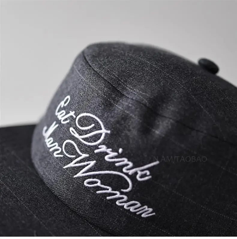 Black Plaid Letter Embroidered Flat Cap Hat — feature 11