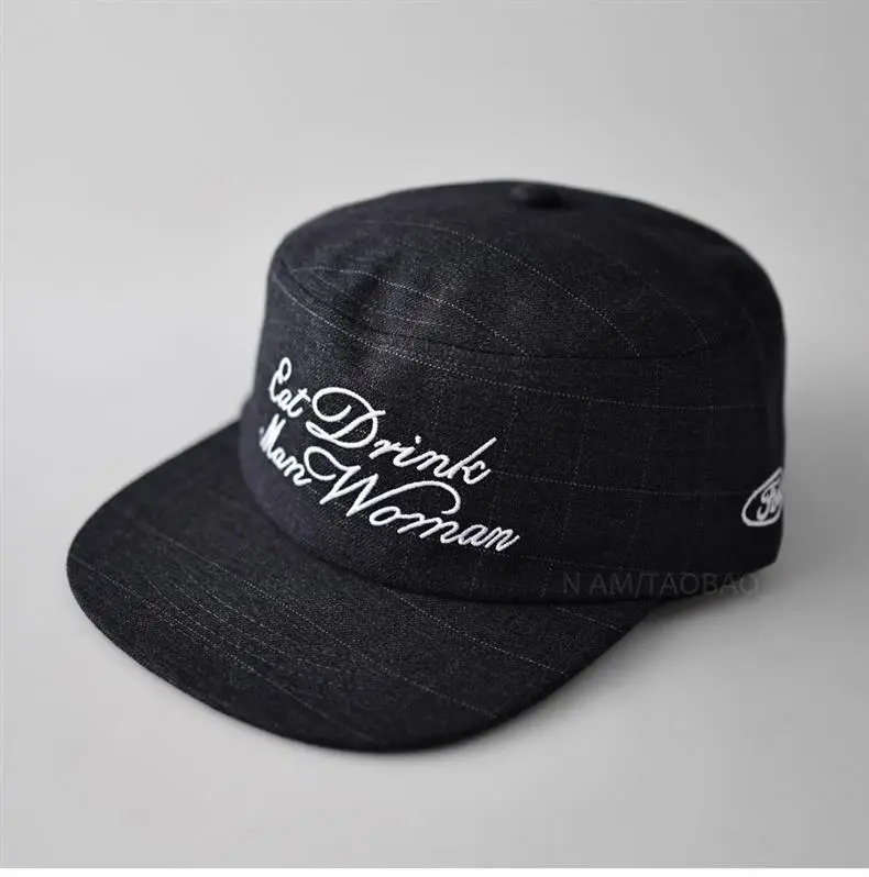 Black Plaid Letter Embroidered Flat Cap Hat — feature 2