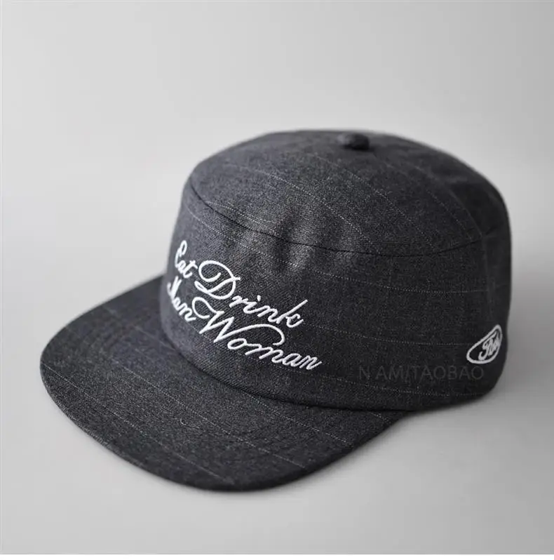 Black Plaid Letter Embroidered Flat Cap Hat — feature 3