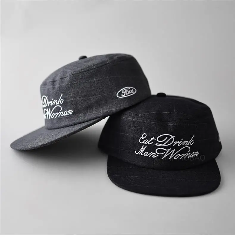Black Plaid Letter Embroidered Flat Cap Hat — feature 6
