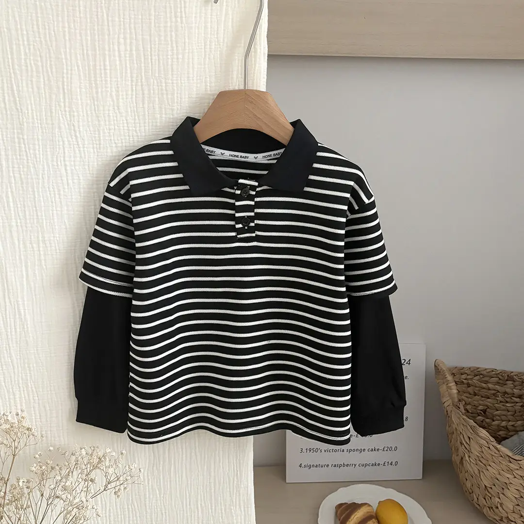 Children's Striped Polo Shirt Spring Autumn Korean Style - Image 4