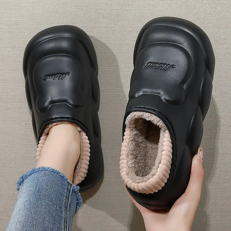 Waterproof Cotton Slippers for Women in Winter Cute Cartoon Bear Home Plush Warm Anti-Slip Bag Heel Cotton Shoes for Men in Winter - Image 3