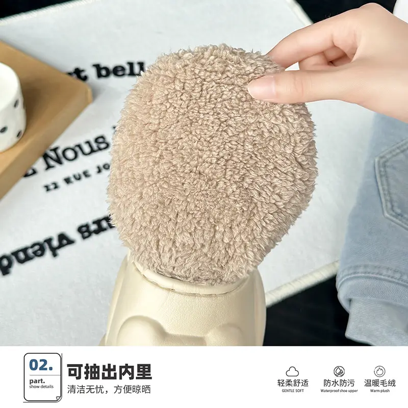 Waterproof Cotton Slippers for Women in Winter Cute Cartoon Bear Home Plush Warm Anti-Slip Bag Heel Cotton Shoes for Men in Winter - Image 6