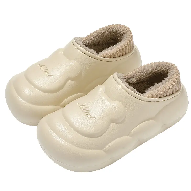 Waterproof Cotton Slippers for Women in Winter Cute Cartoon Bear Home Plush Warm Anti-Slip Bag Heel Cotton Shoes for Men in Winter - Image 7